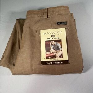 Savane Linen‎ Blend Pleated Dress Pants NWT Taupe Classic